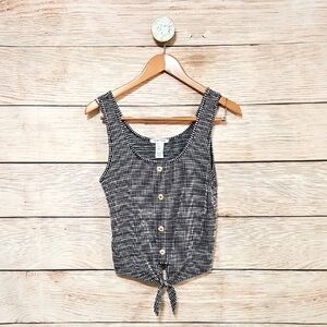 💟 Caution To The Wind Black White Tank Front Knot Top Small